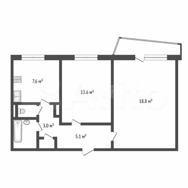2-к. квартира, 52,9 м, 9/9 эт. - Фото 1