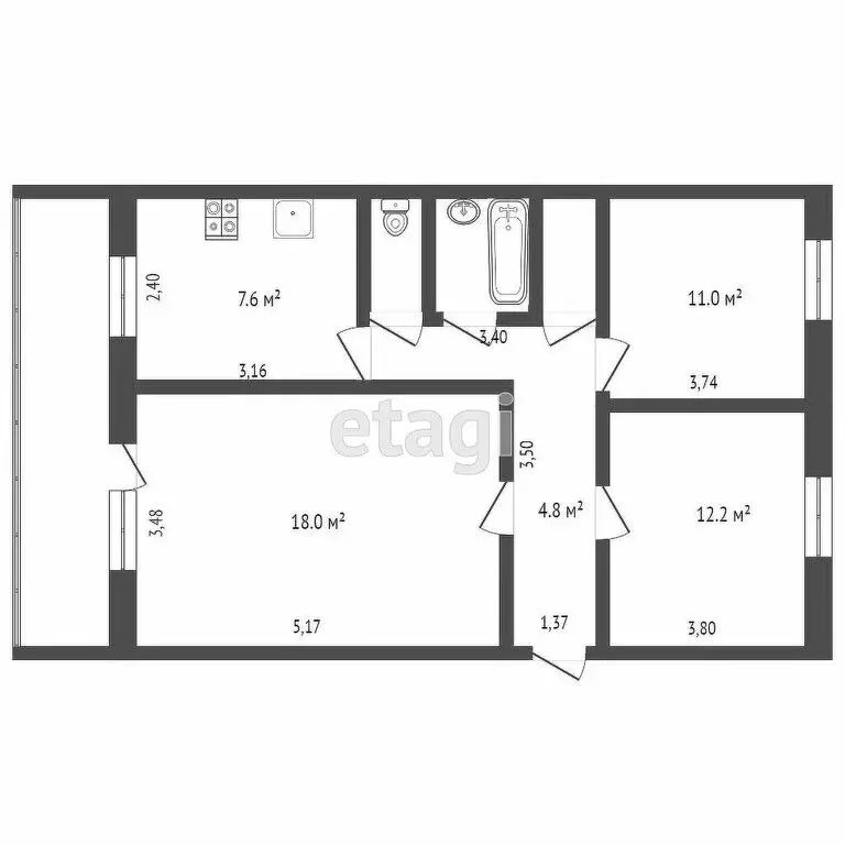 3-комнатная квартира: Тюмень, Станционная улица, 18А (61.5 м) - Фото 0