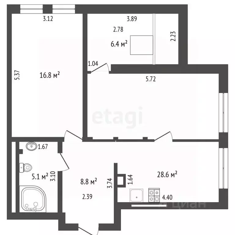 3-к кв. Калининградская область, Калининград ул. Литовский Вал, 47А ... - Фото 2