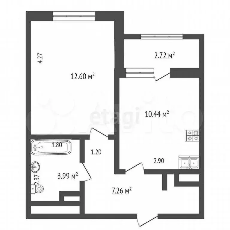 1-к. квартира, 34,3 м, 2/9 эт. - Фото 0