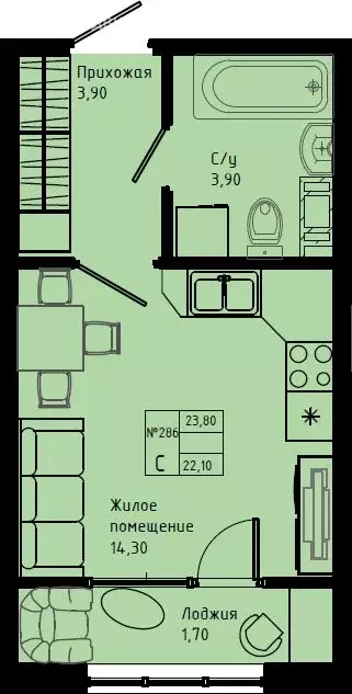 Квартира-студия: Коммунар, Железнодорожная улица, 41к3 (23.8 м) - Фото 1