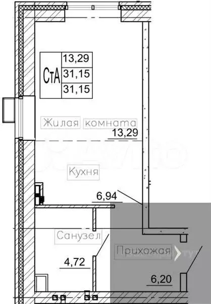 Квартира-студия, 31,2м, 3/10эт. - Фото 0