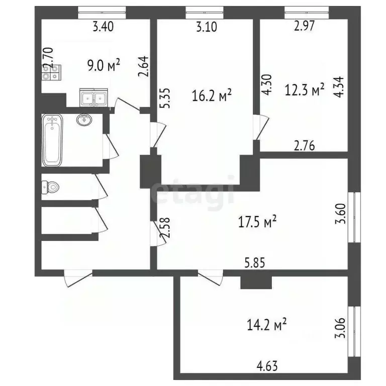 4-к кв. Калужская область, Калуга ул. Кирова, 56 (85.0 м) - Фото 0