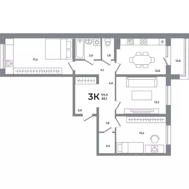 3-к кв. Новосибирская область, Новосибирск Беловежский мкр,  (83.0 м) - Фото 0