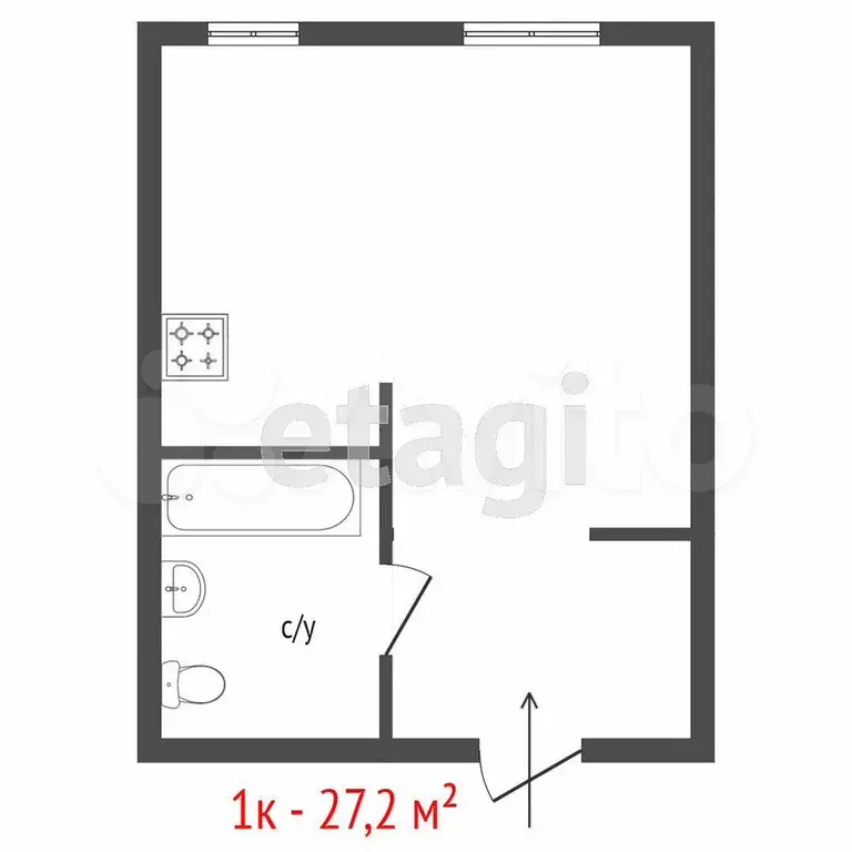 Квартира-студия, 27,1 м, 3/4 эт. - Фото 1