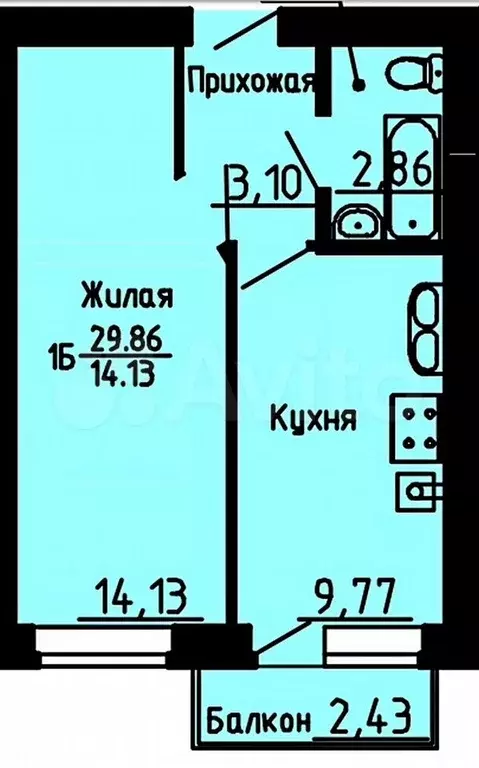 1-к. квартира, 31 м, 1/3 эт. - Фото 0