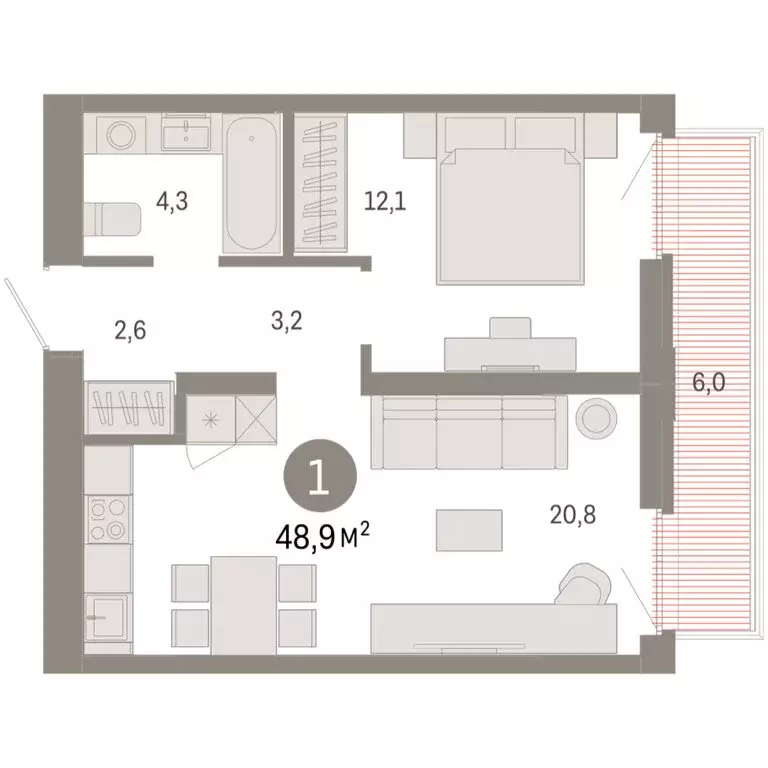 1-комнатная квартира: Тюмень, Ленинский округ (48.87 м) - Фото 1