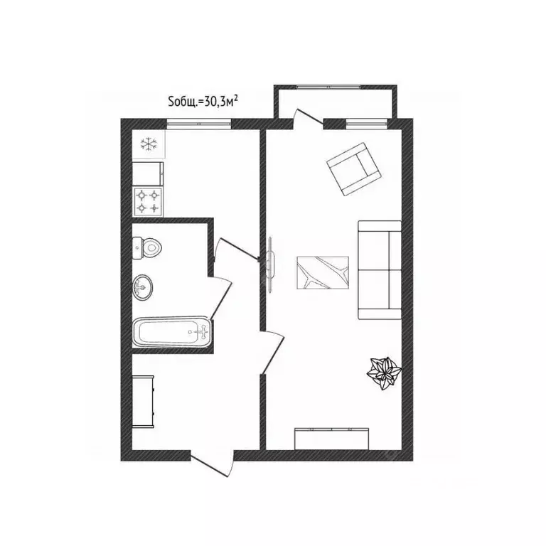 1-к кв. Брянская область, Фокино ул. Карла Маркса, 37 (30.3 м) - Фото 2
