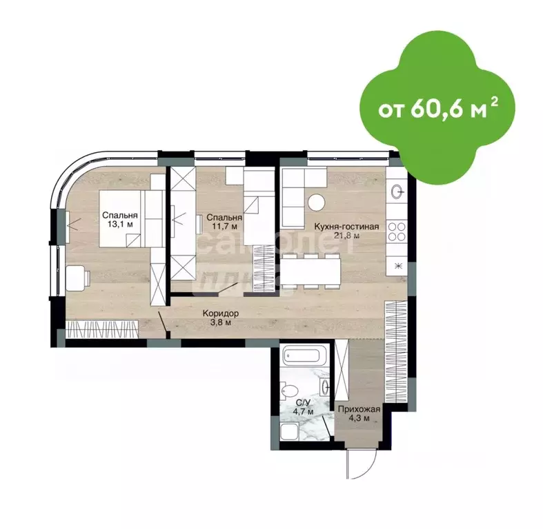 3-к кв. Кемеровская область, Кемерово ул. Дружбы, 28/2 (61.0 м) - Фото 1