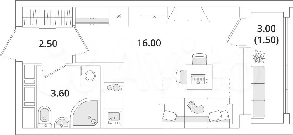 Квартира-студия, 23,8 м, 13/13 эт. - Фото 1