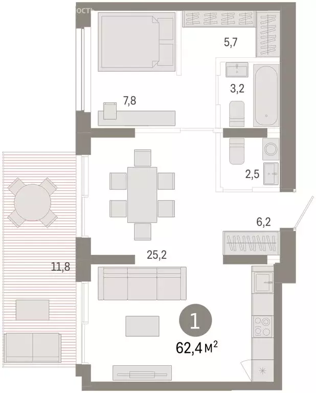 1-комнатная квартира: Екатеринбург, улица Академика Ландау, 7 (60.1 м) - Фото 1