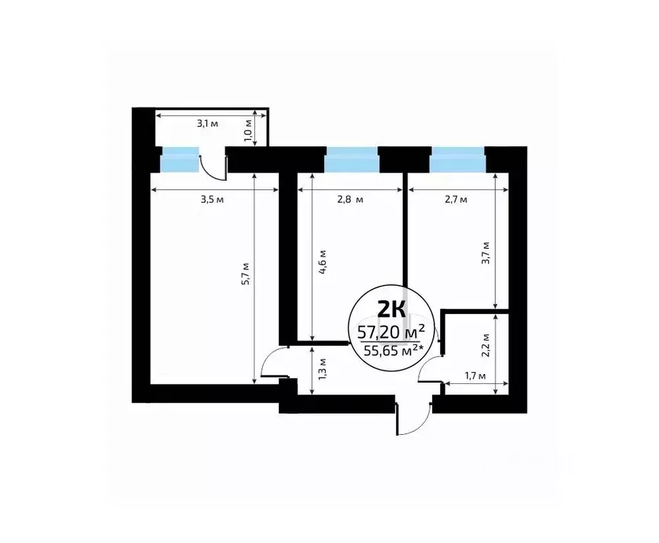 2-к кв. Самарская область, Самара пос. Мехзавод, 1-й кв-л, 50 (57.2 м) - Фото 2
