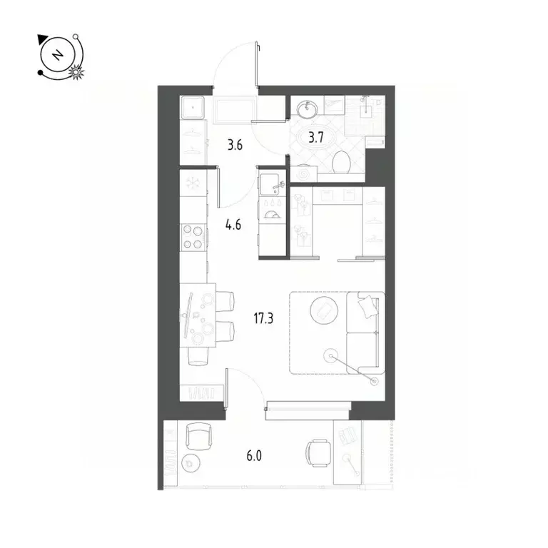 1-к кв. Тюменская область, Тюмень Профсоюзная ул., 49 (31.0 м) - Фото 0