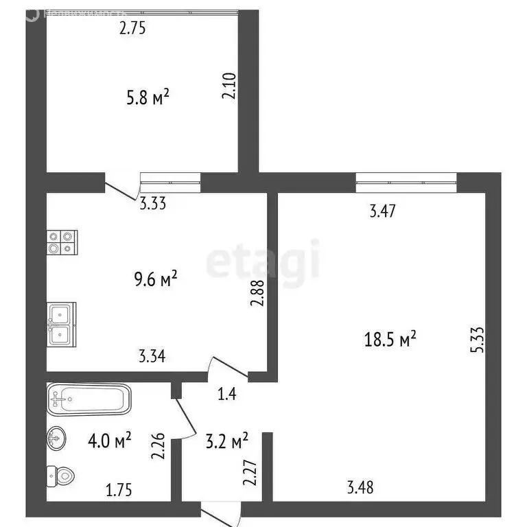 1-комнатная квартира: Стерлитамак, улица Артёма, 118 (35.3 м) - Фото 1