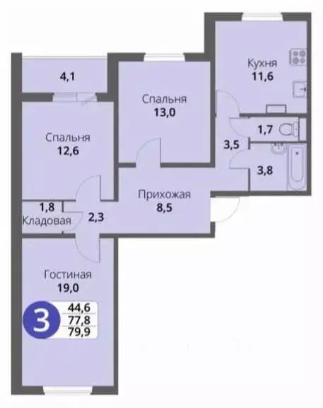 3-к кв. орловская область, орел ул. зеленина, 10 (79.9 м) - Фото 1