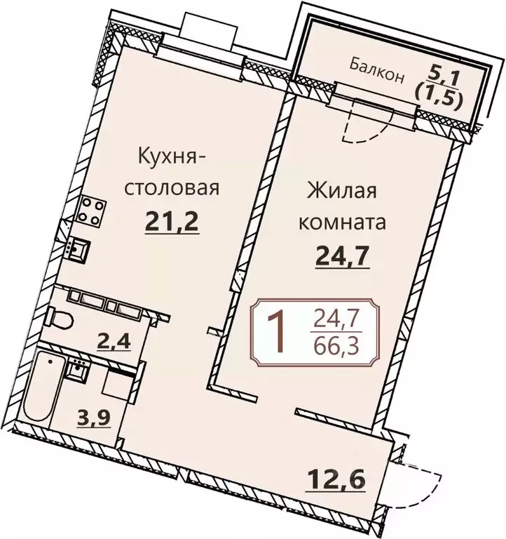 1-к кв. Чувашия, Чебоксары ул. Герцена, поз3 (66.3 м) - Фото 0