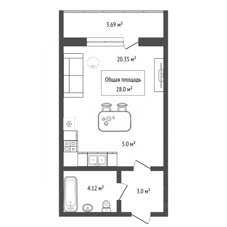 Студия Новосибирская область, Новосибирск Академгородок мкр, ул. ... - Фото 2