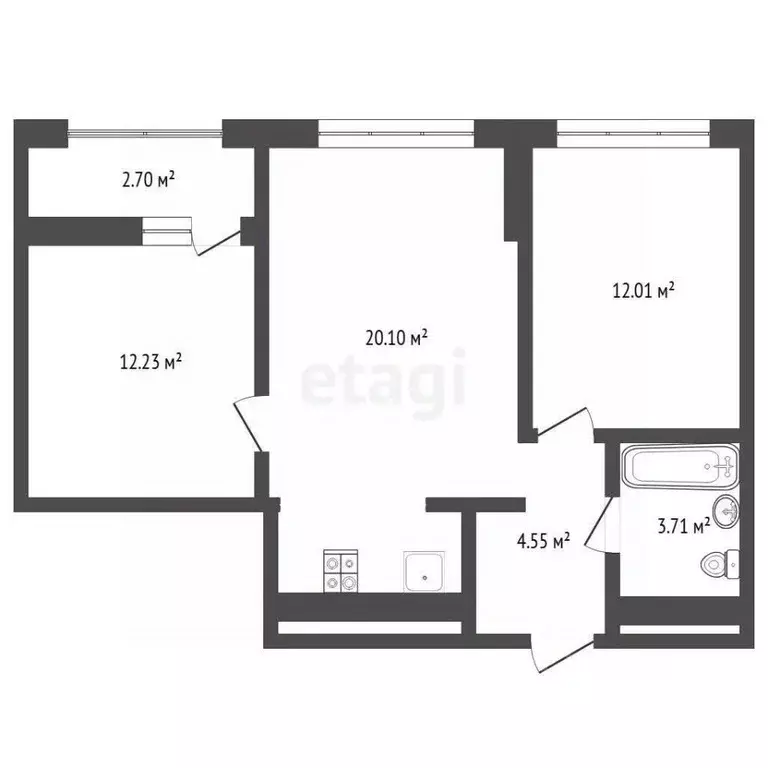 2-к кв. Тюменская область, Тюмень ул. Первооткрывателей, 9 (51.6 м) - Фото 2