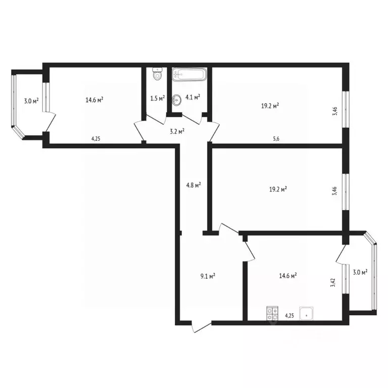 3-к кв. Тюменская область, Тюмень ул. Николая Семенова, 29к2 (90.2 м) - Фото 1