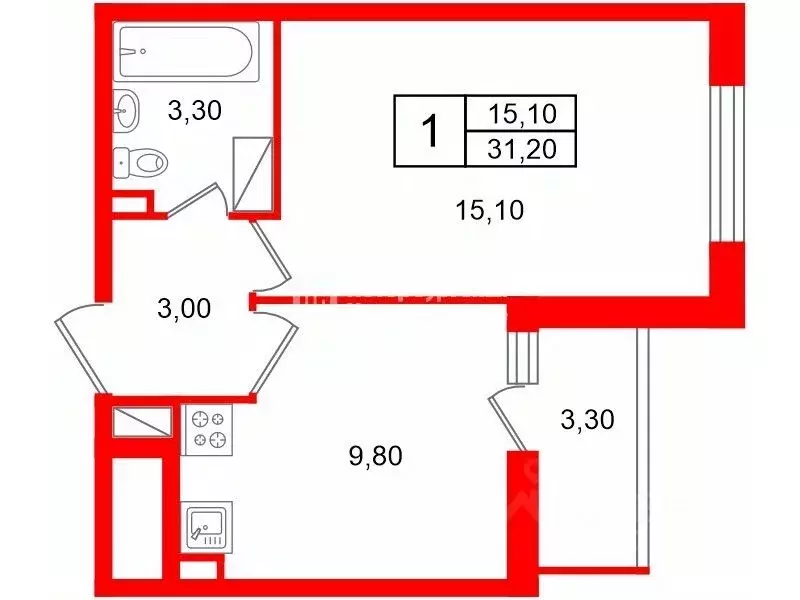 1-к кв. Санкт-Петербург 1-й Предпортовый проезд, 11 (31.2 м) - Фото 2