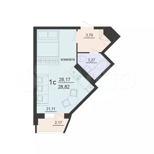 Квартира-студия, 28,8 м, 19/20 эт. - Фото 0
