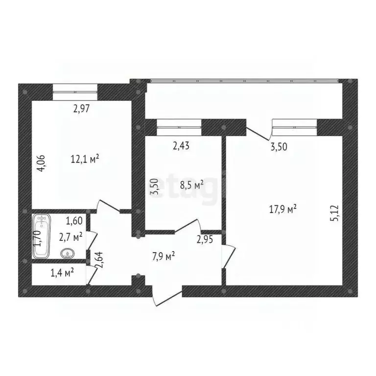 2-к кв. Башкортостан, Уфа ул. Красина, 13/3 (54.5 м) - Фото 1