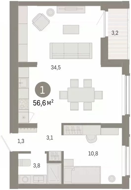 1-к кв. Омская область, Омск  (56.66 м) - Фото 2