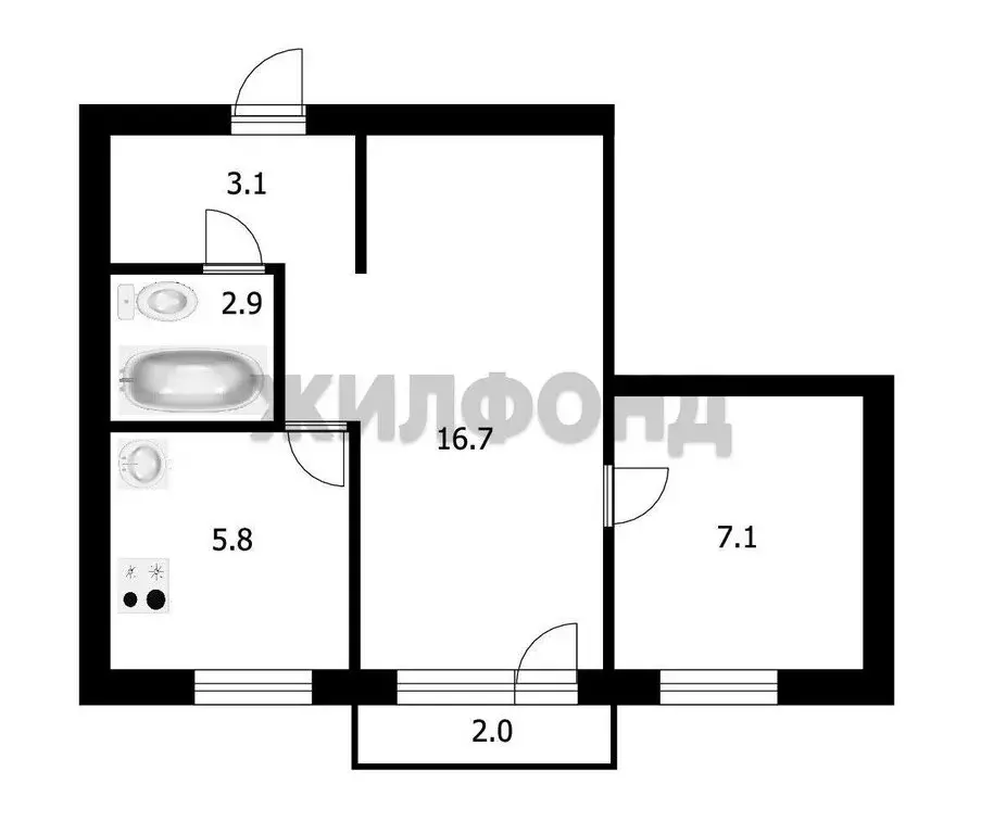 2-комнатная квартира: Новосибирск, улица Ватутина, 33 (35.6 м) - Фото 1