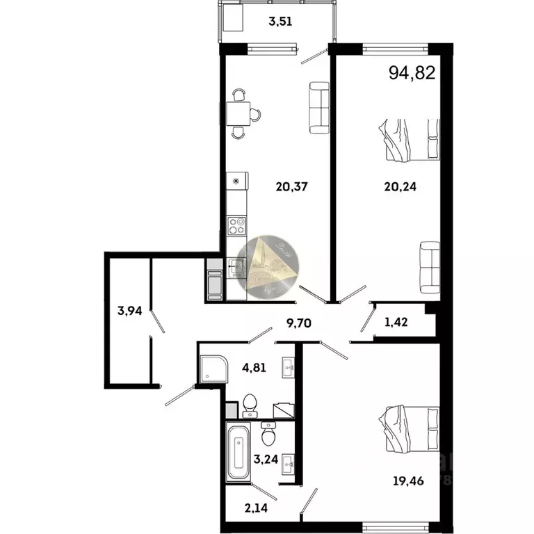 2-к кв. Санкт-Петербург наб. Реки Каменки, 3к3 (94.82 м) - Фото 2
