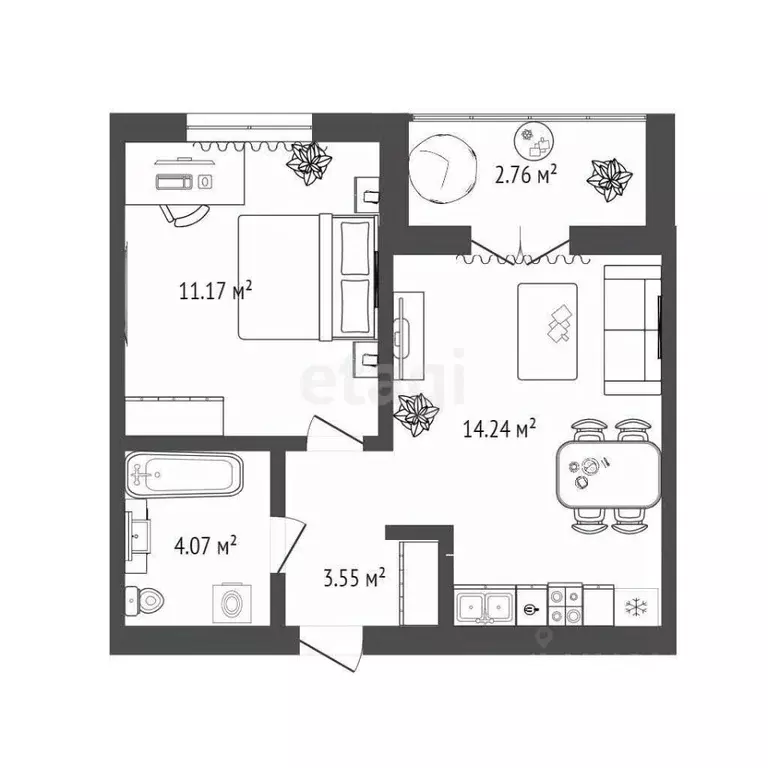 1-к кв. Тюменская область, Тюменский муниципальный округ, пос. ... - Фото 1