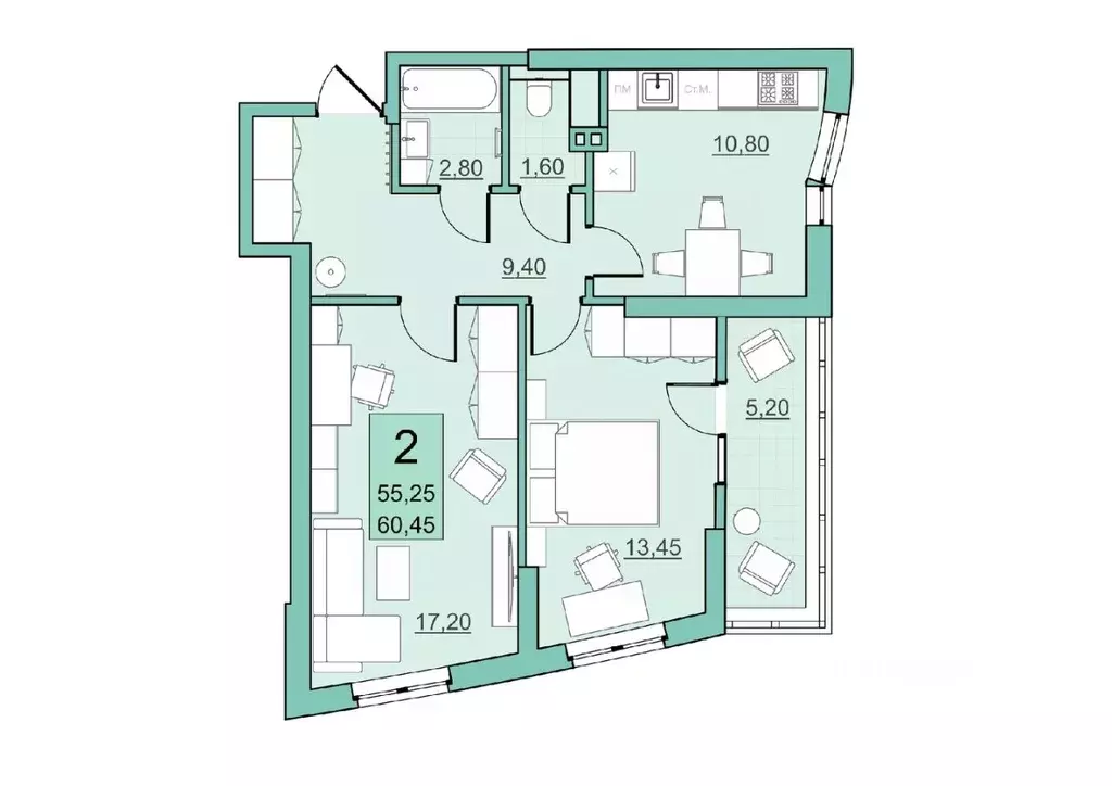 2-к кв. Саратовская область, Балаково Комсомольская ул., 65 (55.25 м) - Фото 0