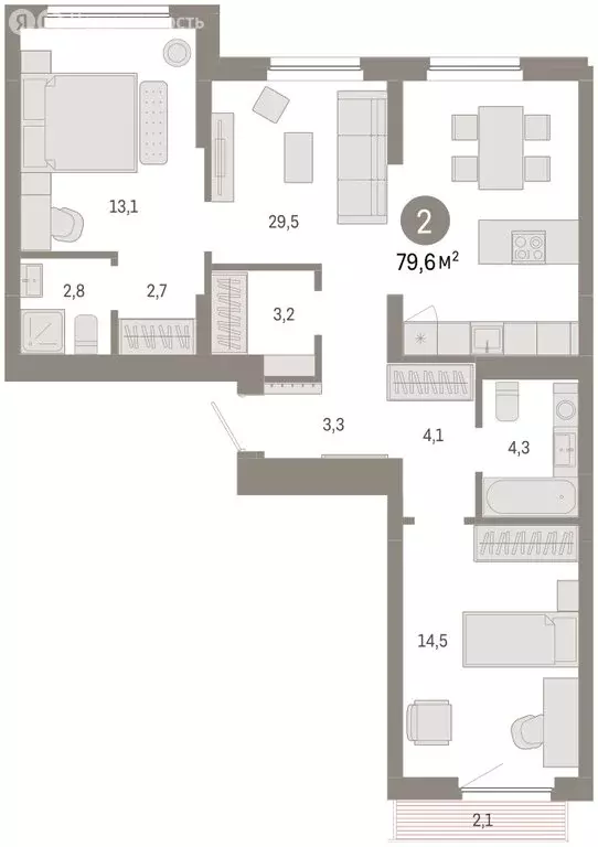 2-комнатная квартира: Новосибирск, квартал Лебедевский, 1/3 (79.6 м) - Фото 2