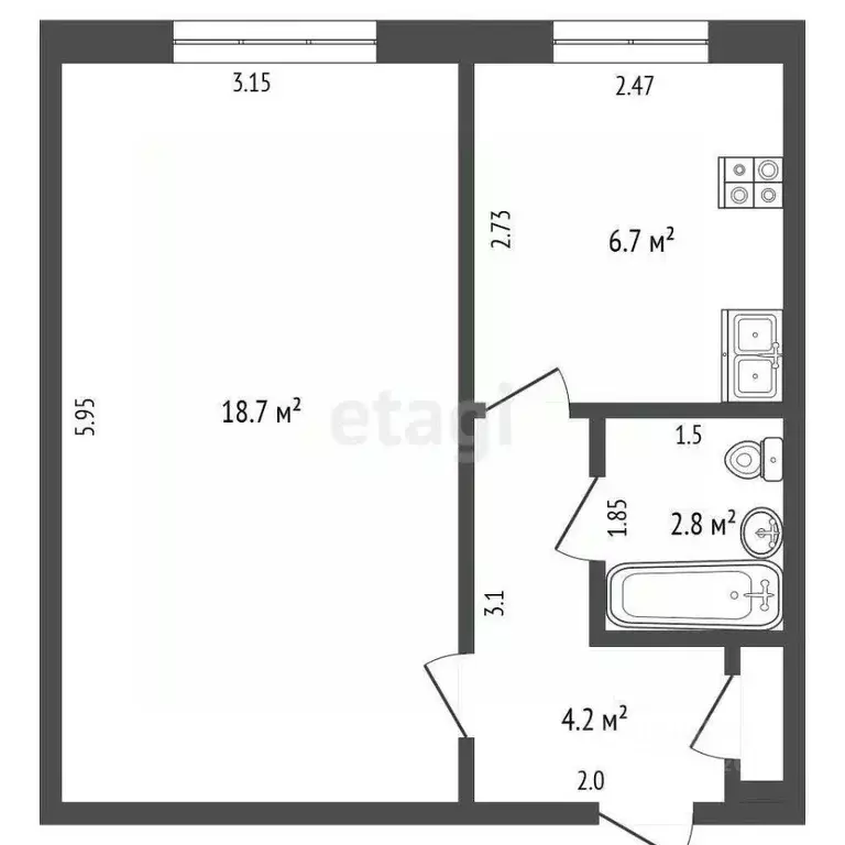 1-к кв. Татарстан, Набережные Челны просп. Раиса Беляева, 25 (34.0 м) - Фото 2