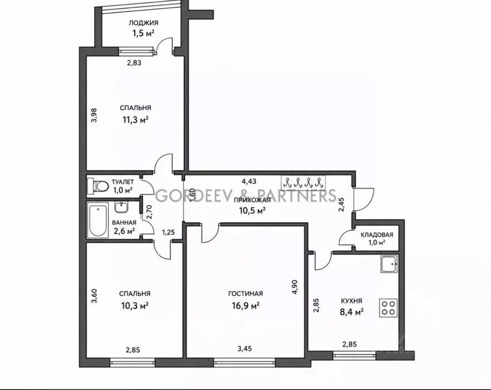 3-к кв. Татарстан, Казань ул. Юлиуса Фучика, 2 (65.0 м) - Фото 2