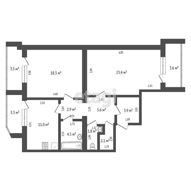 2-комнатная квартира: Ишим, улица Порфирьева, 10 (73.5 м) - Фото 0