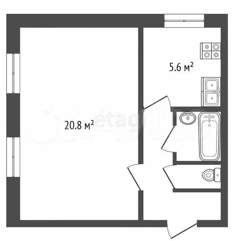 1-к. квартира, 31,1 м, 1/2 эт. - Фото 0