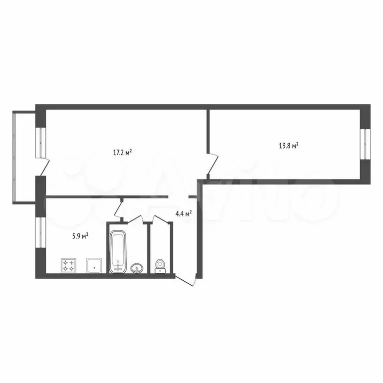 2-к. квартира, 44,6 м, 2/5 эт. - Фото 0