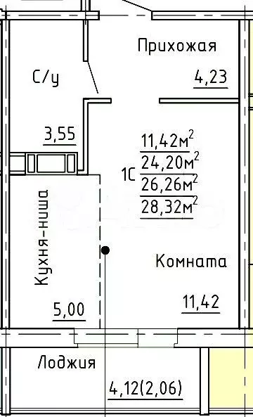 Квартира-студия, 24,2 м, 4/10 эт. - Фото 0