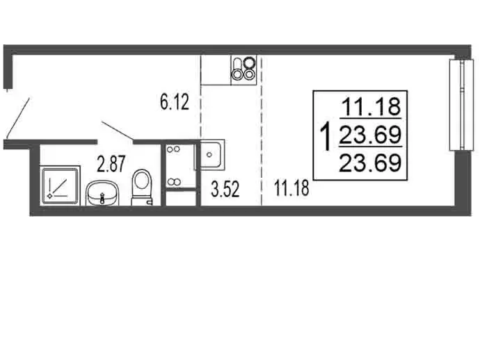 Квартира-студия: Лыткарино, 6-й микрорайон, 15Д (23.69 м) - Фото 0