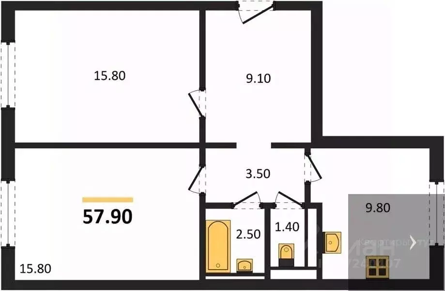 2-к кв. Воронежская область, Воронеж ул. Загоровского, 5/3 (57.9 м) - Фото 0