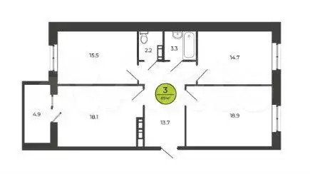 3-к. квартира, 89 м, 2/8 эт. - Фото 0