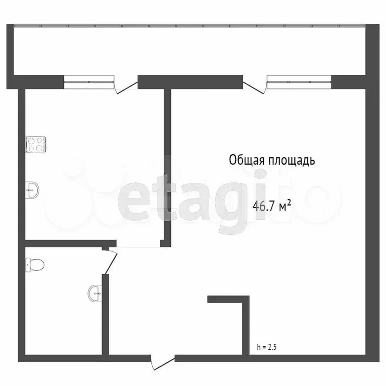 1-к. квартира, 46,7 м, 5/9 эт. - Фото 0