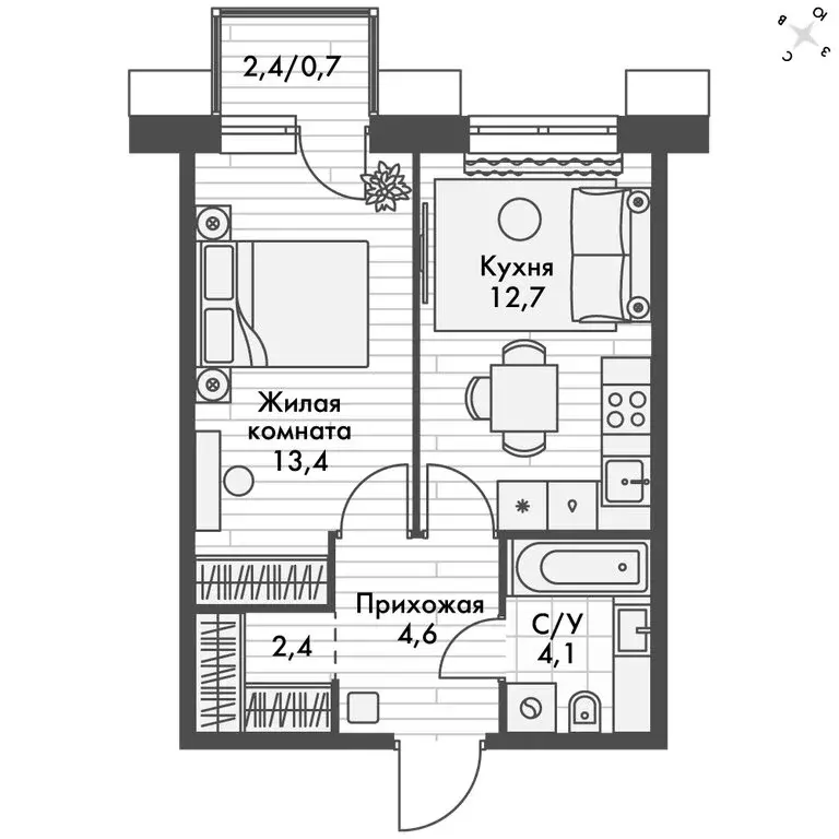 1-комнатная квартира: Владивосток, ЖК Флагман (37.9 м) - Фото 2