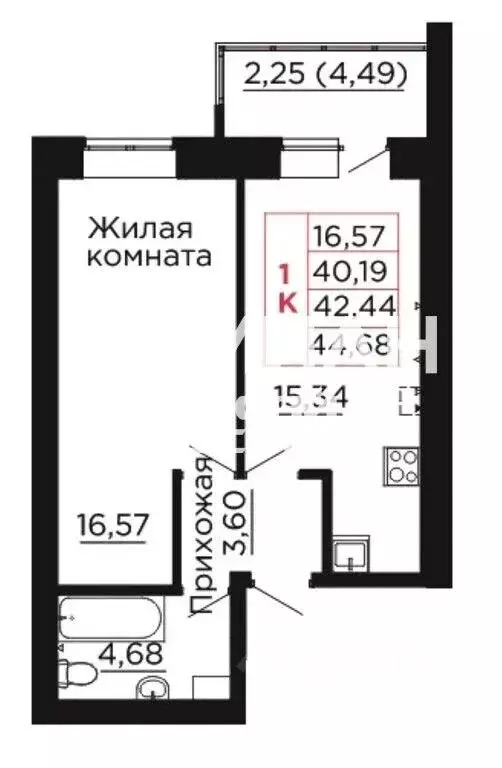 1-к кв. Ростовская область, Аксай ул. Менделеева, 53А (36.0 м) - Фото 2