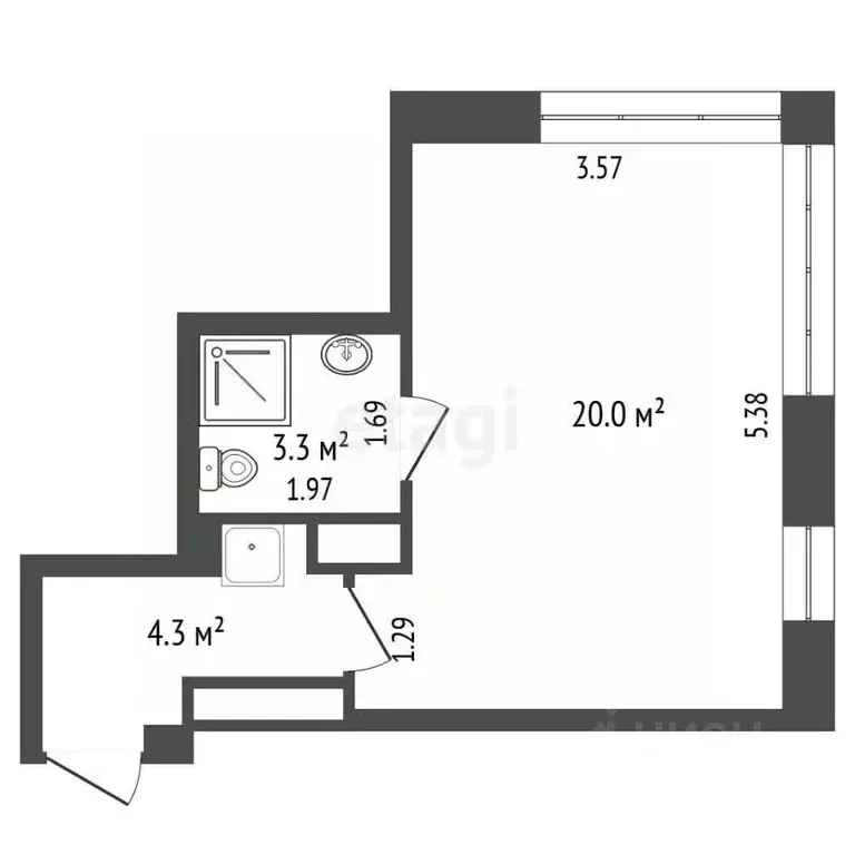Студия Севастополь ул. Адмирала Фадеева, 48 (27.6 м) - Фото 2