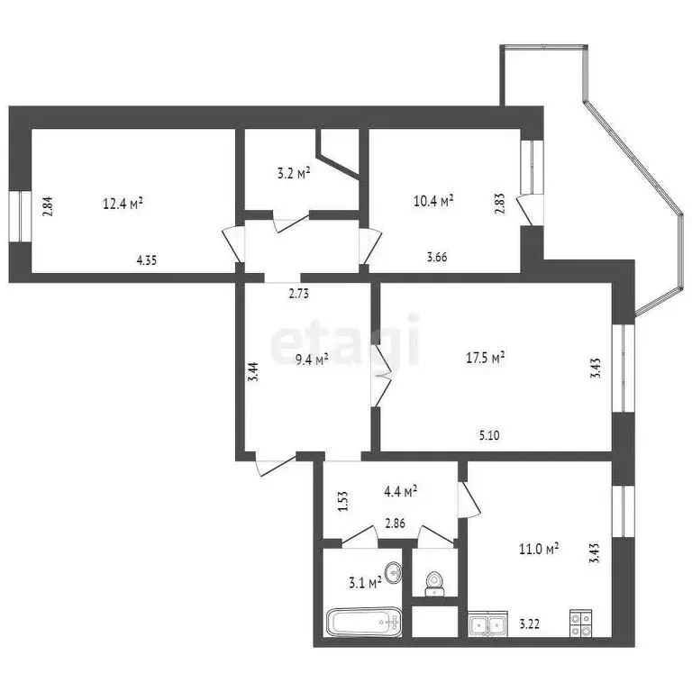 3-комнатная квартира: Заречье, 6Б (77.9 м) - Фото 0