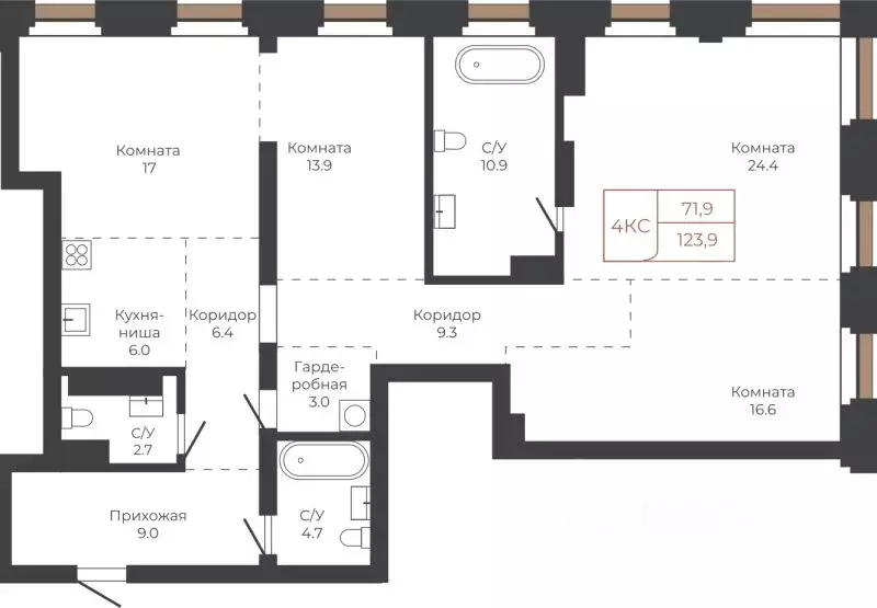 4-к кв. Алтайский край, Барнаул пл. Баварина, 8к1 (123.4 м) - Фото 1