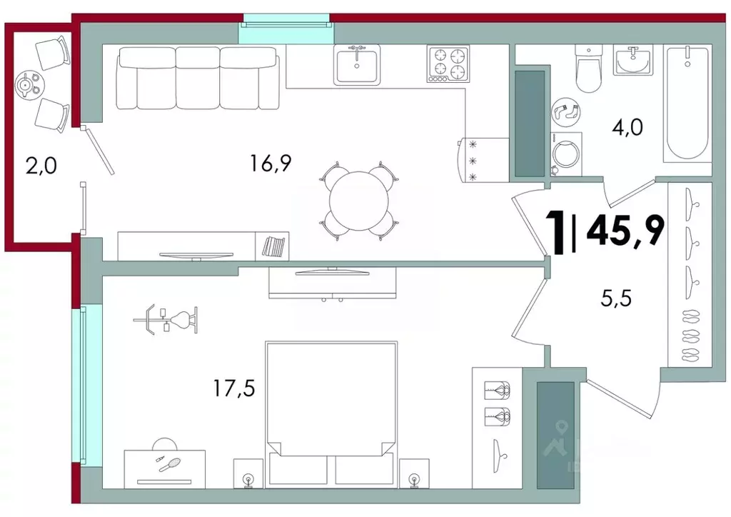 1-к кв. Тверская область, Тверь ул. С.Я. Лемешева, 6 (45.9 м) - Фото 1