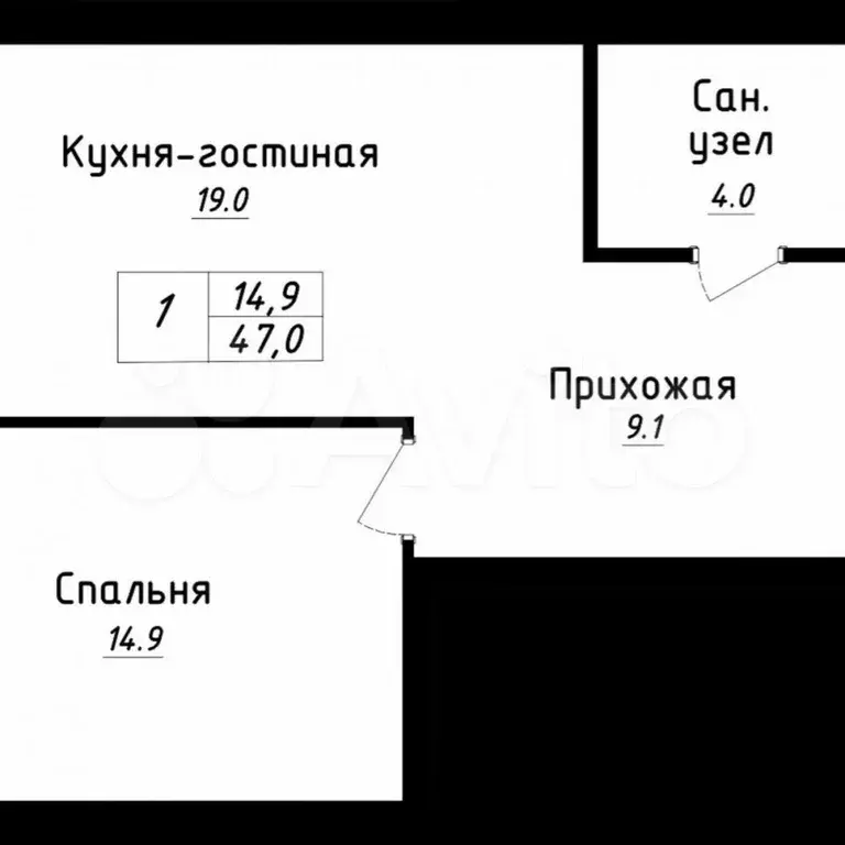 1-к. квартира, 47 м, 1/4 эт. - Фото 0