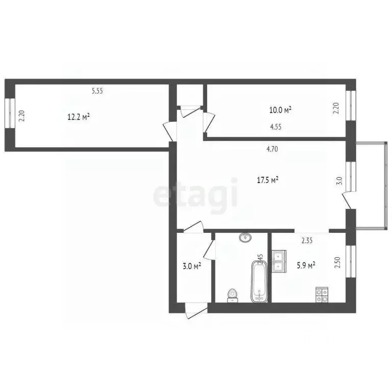 3-к кв. Крым, Бахчисарай ул. Фрунзе, 91 (54.1 м) - Фото 1